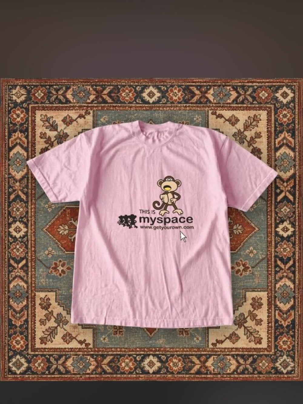Gildan Pink Myspace Monkey Logo Short Sleeve Tee
